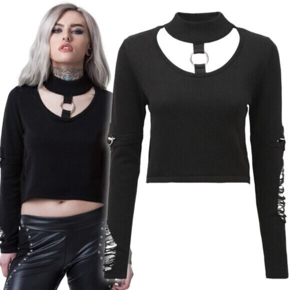 Killstar Sweaters - KILLSTAR Tourniquet keyhole distressed sweater sz Medium